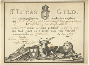 Ricevuta dalla Gilda di San Luca ad Amsterdam al vetraio James Cip, 1729 da Dutch School
